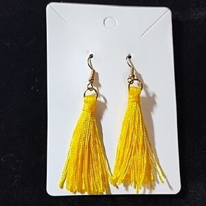 Elegant Dangling Golden Yellow Yarn Tassel Earrings